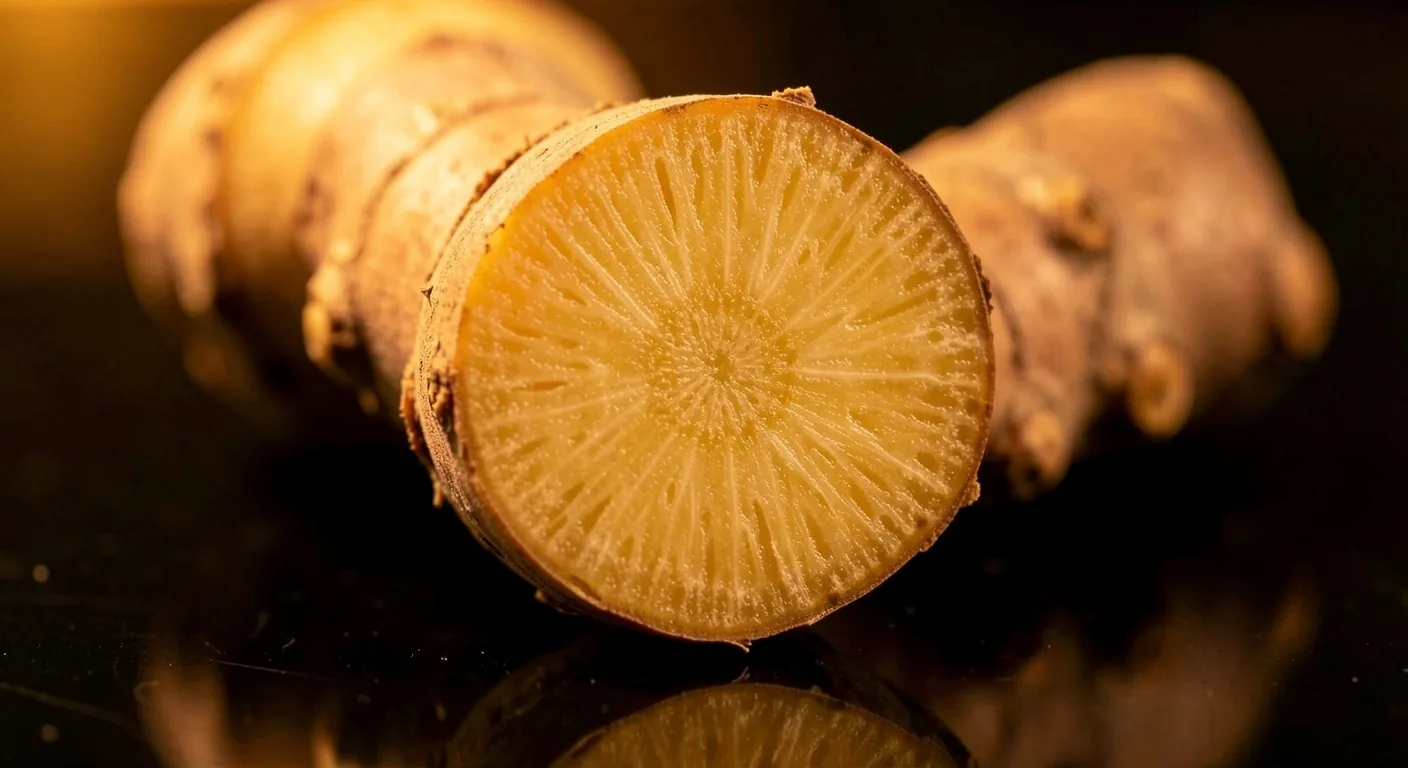 Macro view of turmeric root on a dark surface