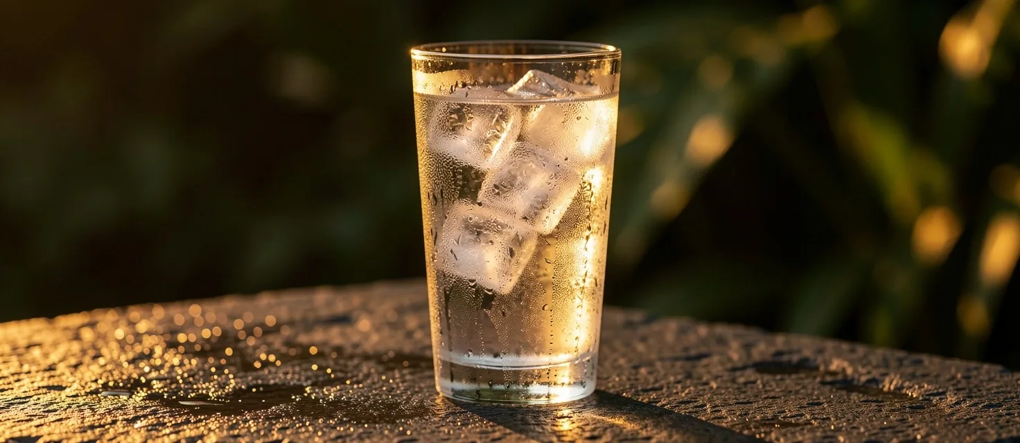 Glass of water on a dark surface